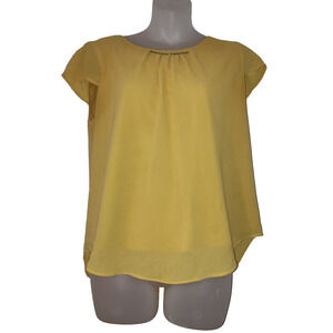 Meraki Women's Yellow Cap Sleeve Blouse Metal Bar Neckline Top Size L Bag 8